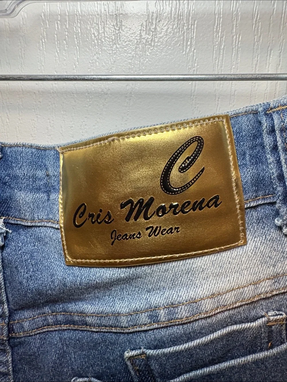 Distressed Blue Pearl-Accent Denim Shorts